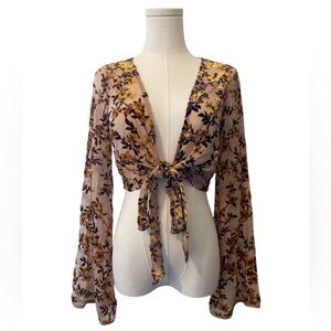 Tiger Mist / Floral Sheer Tie-Front Blouse